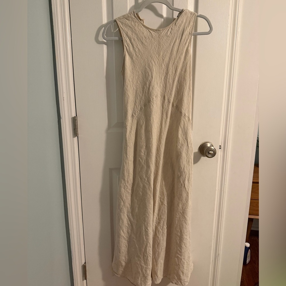 Zara Linen Sleeveless Maxi Dress in Light Cream